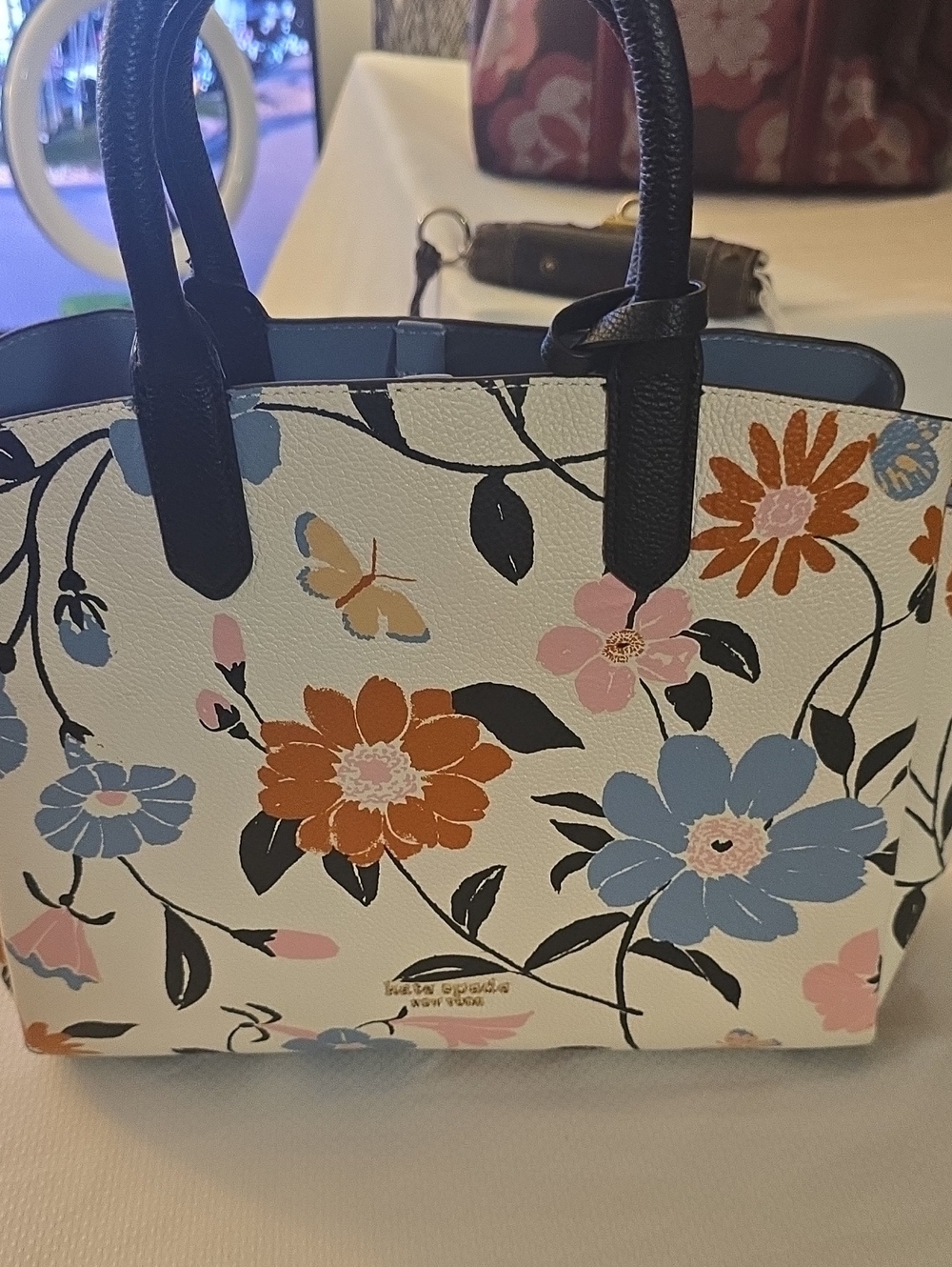 Kate SPADE Floral Print Leather Tote Bag - White Multicolor BIG BAG